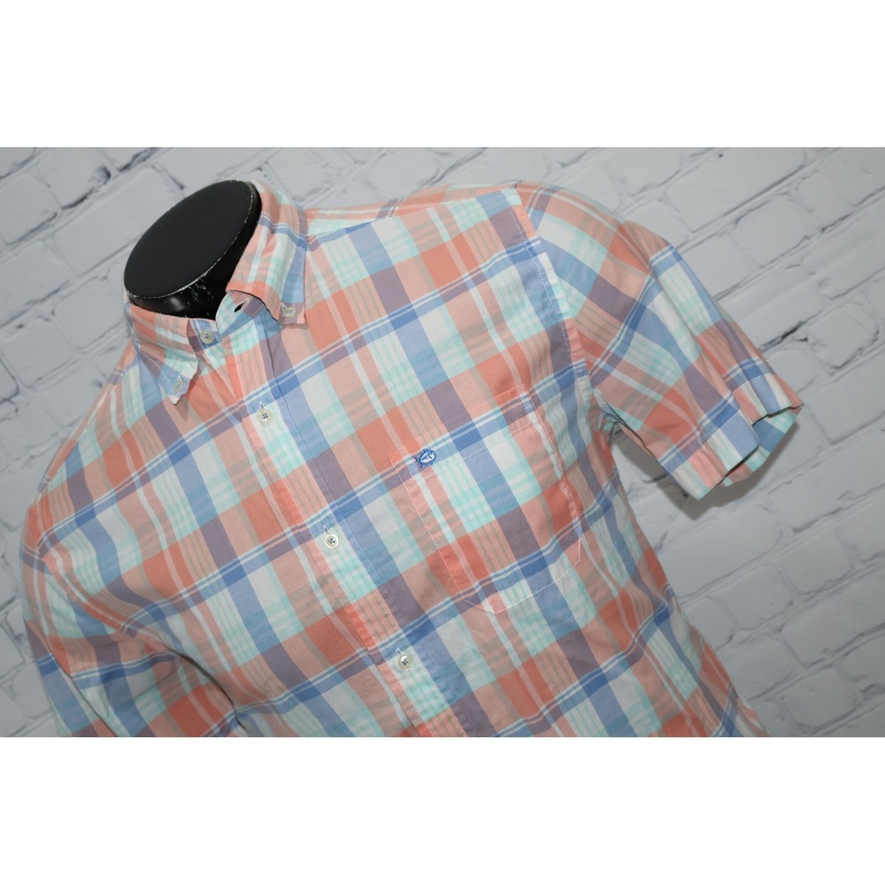 Southern Tide Shirt Mens Medium Pink Blue Plaid Classic Fit Button Down